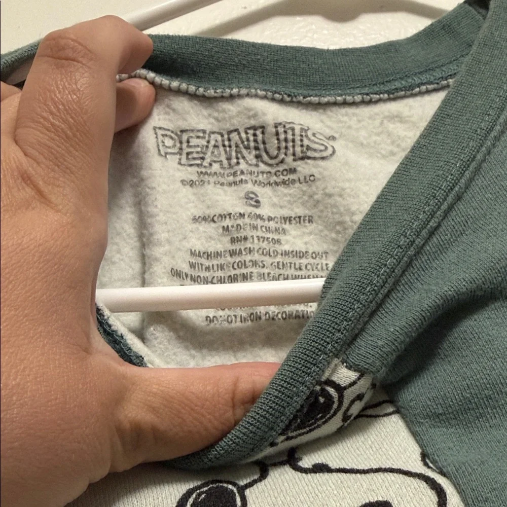 Peanuts Split-Panel Snoopy Crewneck in Forest Green and Cream - Picture 2 of 4